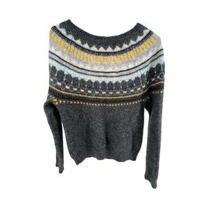 GAP Women Fair Isle Knit Sweater Charcoal Grey Yellow Blue Size S